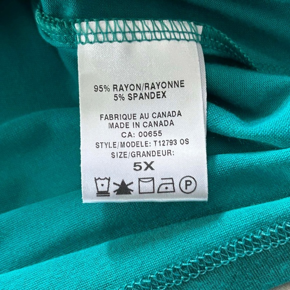 T-SHIRT, MADE IN CANADA!!, DEEP EMERALD, SIZE 5X, TWISTED NECKLINE, RELAXED FIT, - Picture 5 of 12